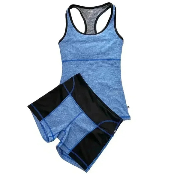 La Vie en Rose Workout Tank Top Shorts 2PC Gym Set Activewear Blue Black XS/S - Picture 15 of 15